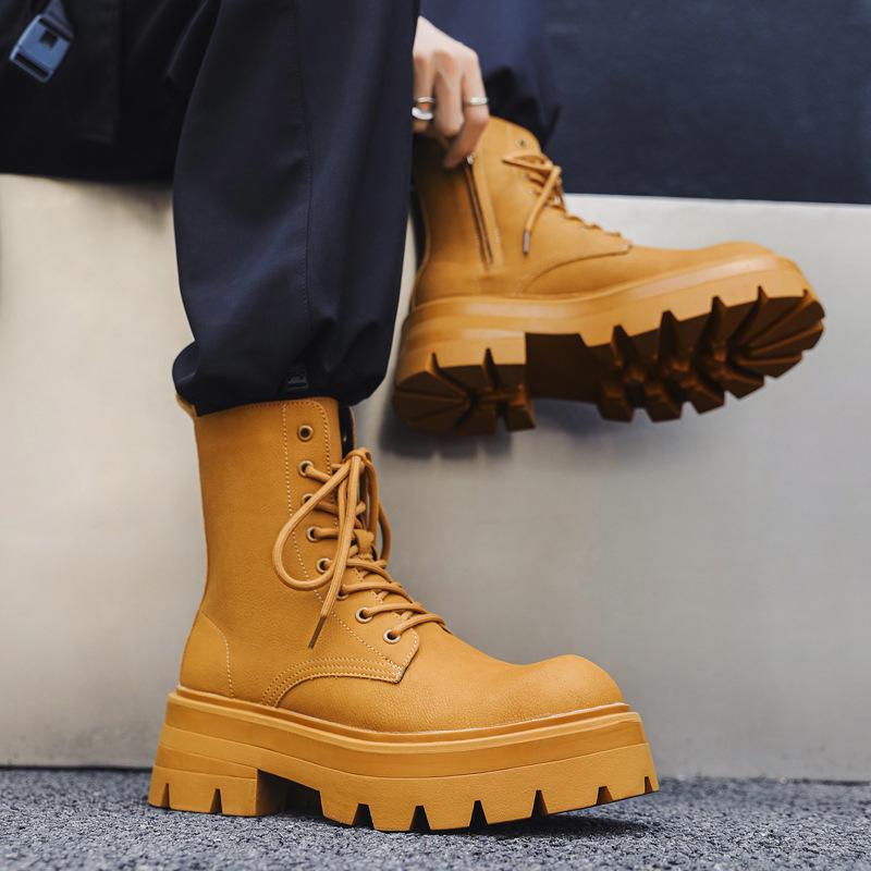 Британский стиль толстая подошва увеличивающая рост ботинки Мартин мужские бархатные ботинки-локомотивы средняя высота голени большая голова рабочие ботинки 7368-N
