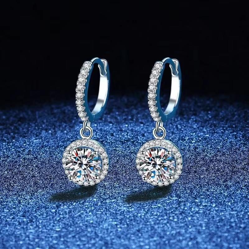 925 Silver 1 Carat Moissanite Round Earrings for Women Luxury Evening