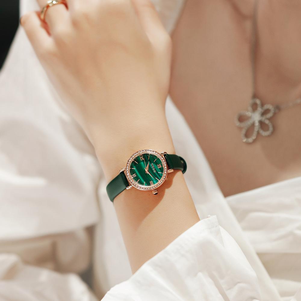 Новые женские часы ретро бриллиант маленькие зеленые часы модные легкие роскошные поясные часы для женщин