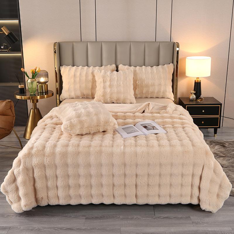 Winter Rabbit Fur Thickened Double Layer Warm Sofa Napping Blanket Synthetic Fur Blanket
