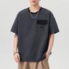 New Summer Heavy Round Neck Pocket Short-sleeved T-shirt for Men Loose Five-point Sleeve Japanese Retro