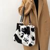 Сумка-тоут для женщин с рисунком коровы, теплая, вместительная, из искусственного меха зебры, на осень и зиму, с ручкой сверху