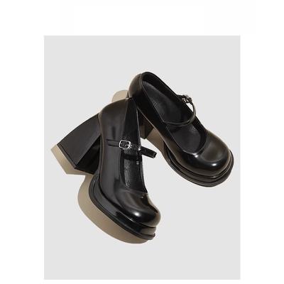 Туфли Мэри Джейн на платформе женские осенние новые на толстом каблуке jk одинарные туфли черные из маленькой кожи