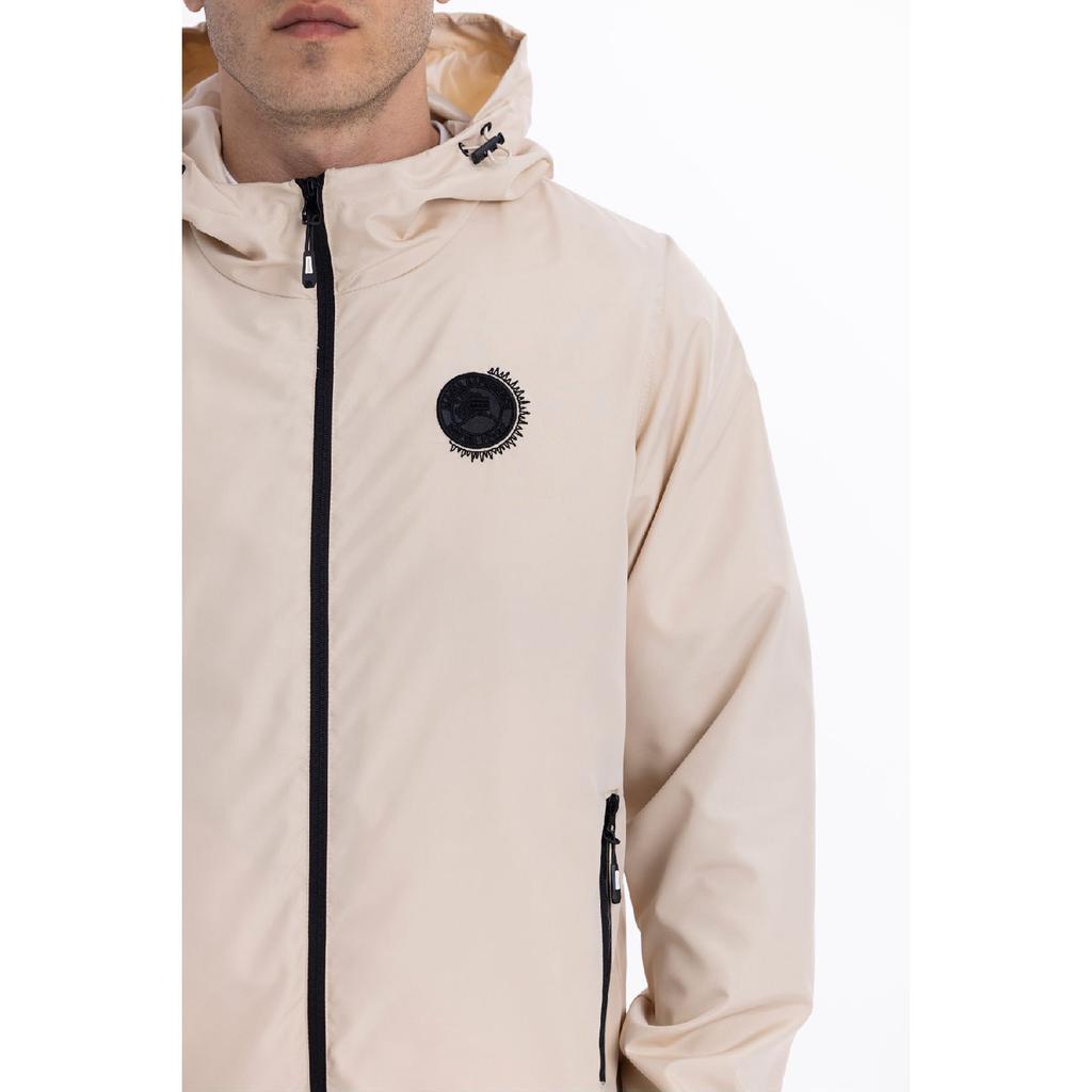 Мужской черный плащ с капюшоном на подкладке и карманами - куртка-ветровка