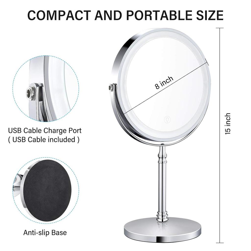 Pocket Rechargeable Magnifying LED Makeup Mirror with 360 Rotation and Adjustable Height