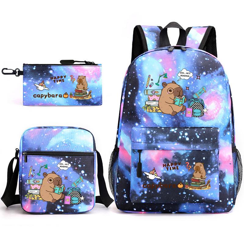 New Kapibara Student School Bag Fashion Popular Backpack Shoulder Bag Pencil Bag Three-piece Set