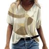 Летняя футболка с V-образным вырезом, 3D-принтом, в стиле ретро, с нерегулярными геометрическими узорами, модная, повседневная, с короткими рукавами, женская