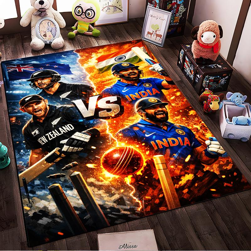 Cricket Rivalry India vs New Zealand Rug Non-slip rug suitable for living room and bedroom sofas.