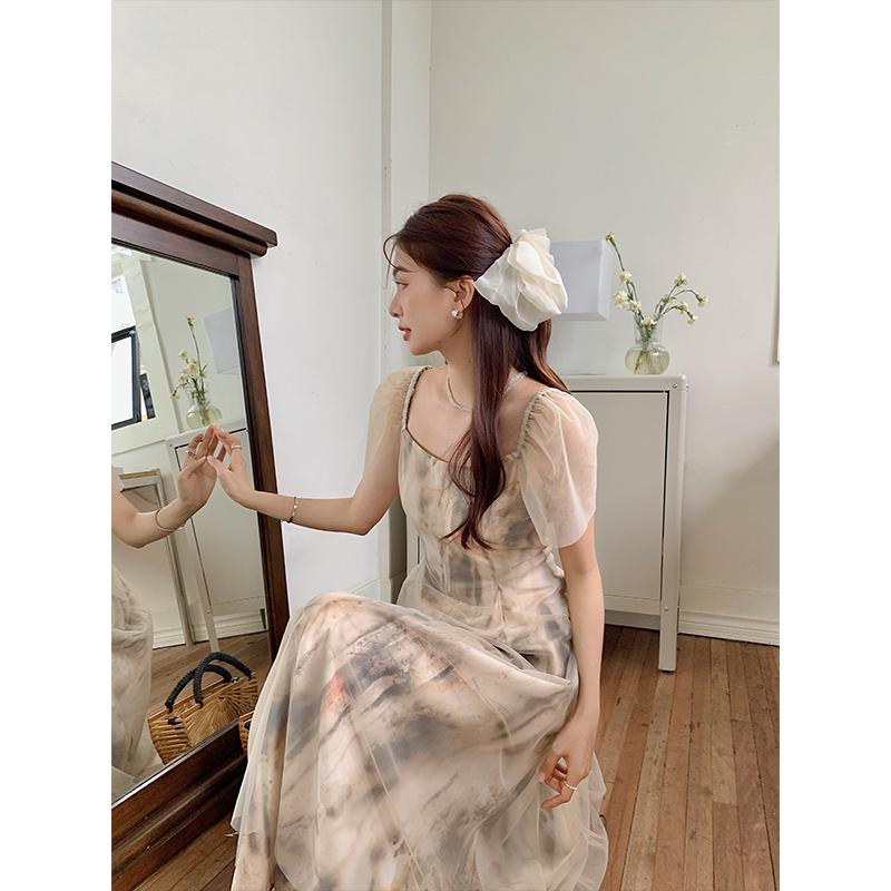 Женское весеннее шифоновое сетчатое лоскутное платье миди, летние элегантные вечерние платья в корейском стиле