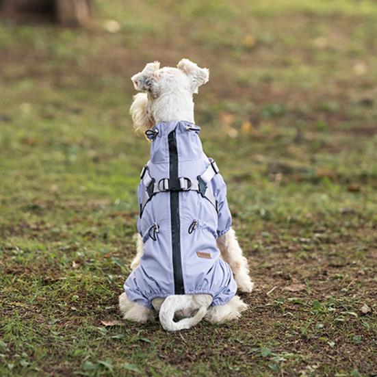 Dog Raincoat with Harness for Small Medium Dogs Adjustable Dog Rain Jacket Waterproof Puppy 4 Legs Raincoat with Reflective Strip