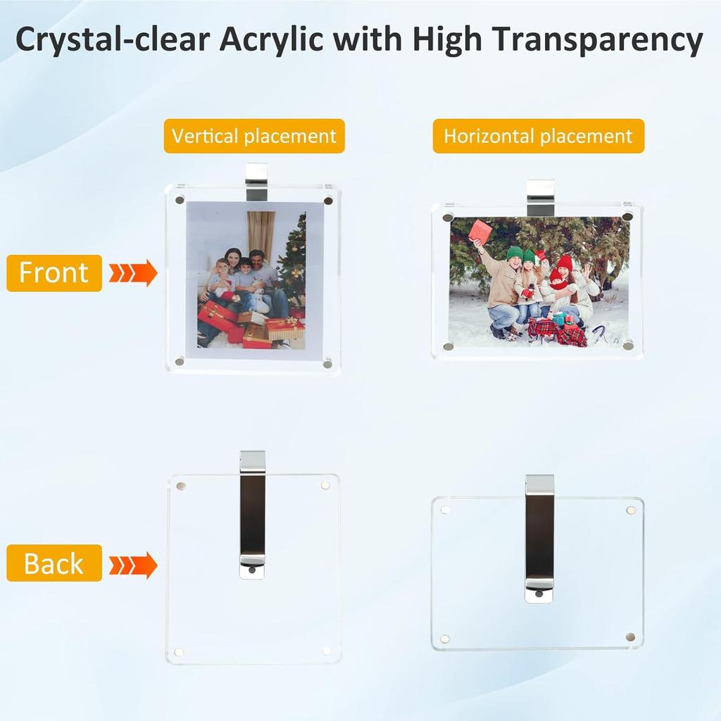 2Pcs Car Picture Holder, Acrylic Magnetic Visor Photo Clip, Personalized Picture Frame, Horizontal Vertical Display, Decorate Your Car Visor Clip