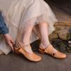Мода 2025 Лето Новые Натуральная Кожа Круглый Носок Удобные Сандалии на Низком Каблуке Повседневные Универсальные Женские Туфли