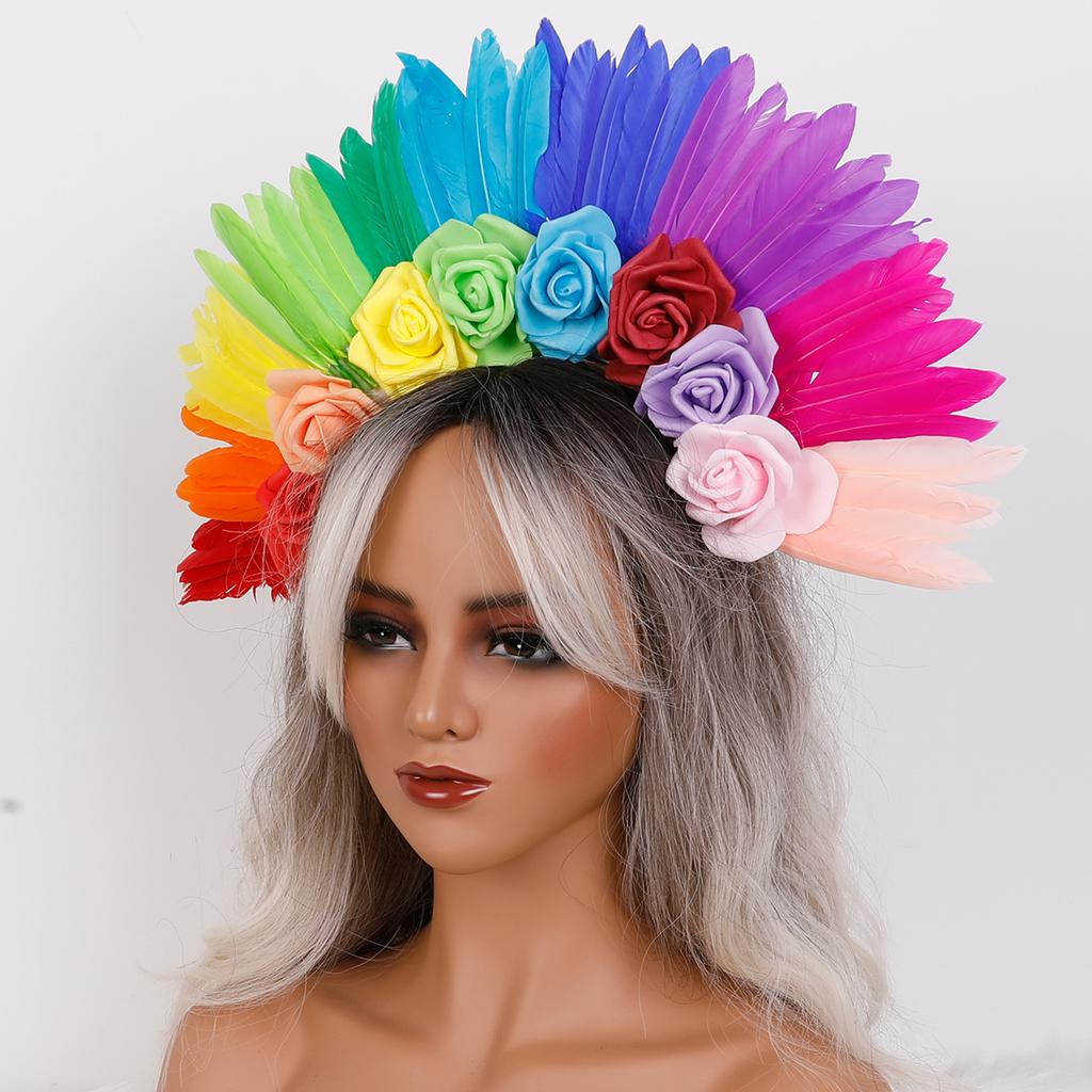 Handmade Soft Feather Headpieces Carnival Halloween Floral Headband Rose Customized Color Custom Size Wedding Favors Parties