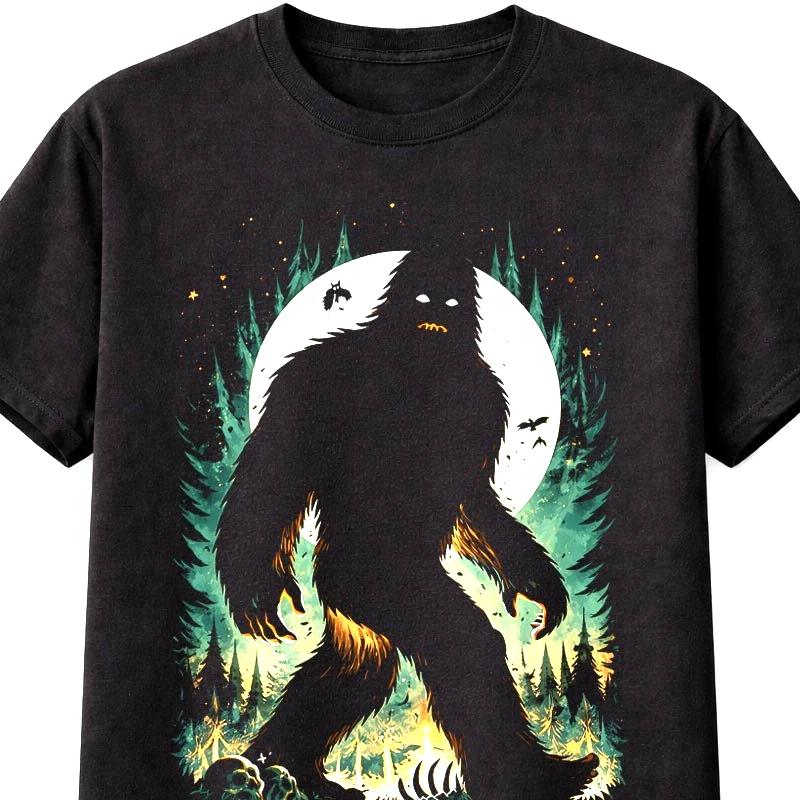 Bigfoot Sasquatch Cryptid Forest Moon Horror Graphic Unisex TShirt S5XL