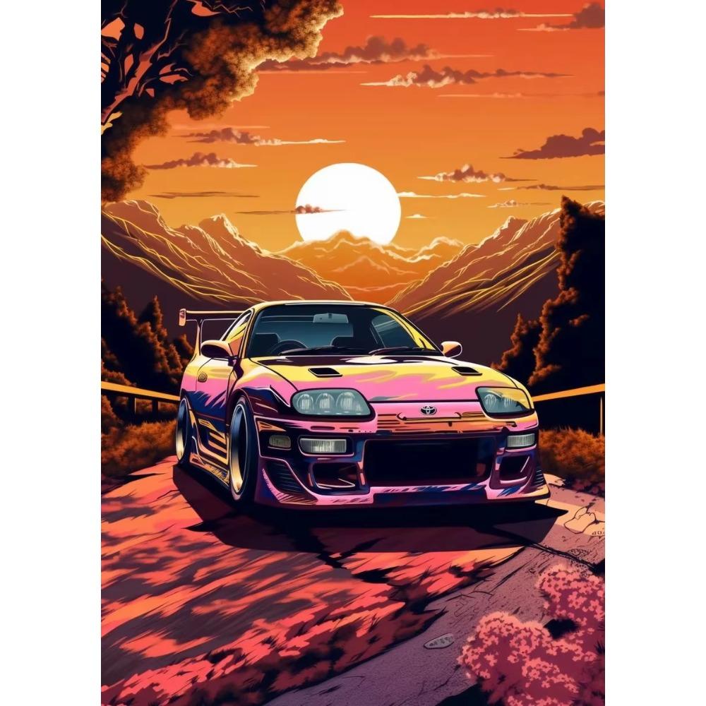 80s Retro Car Japanese Landscape Poster GTR Luxury Cars Canvas Painting HD Print Wall Art Picture Living Room Bedroom Decor