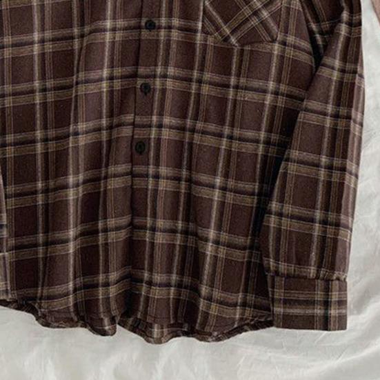 Женская рубашка с лацканами, длинным рукавом, клетчатым принтом, рубашка с карманами, однобортная рубашка свободного кроя, повседневная одежда