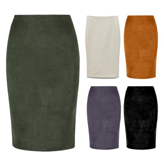 Women's High Waist Pencil Skirt, Solid Color Polyester Slim Fit Skirt with Back Slit