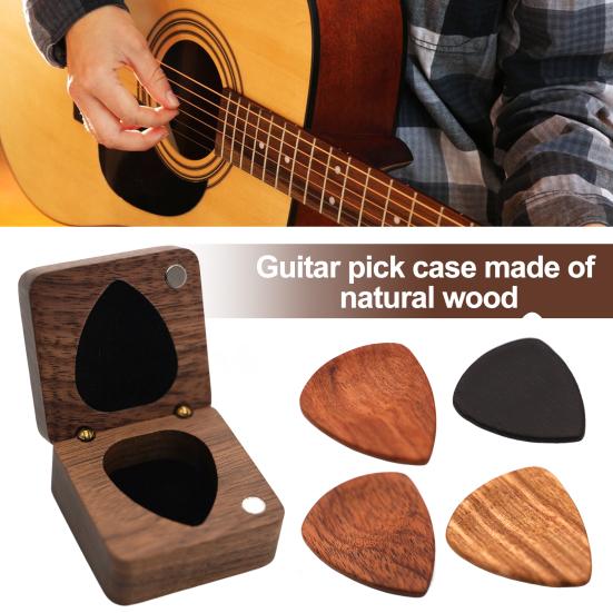 Wooden Guitar Pick Box Guitar Picks Portable Guitar Plectrum Holder Pick Organizer Case for Musicians Travel Daily Storage