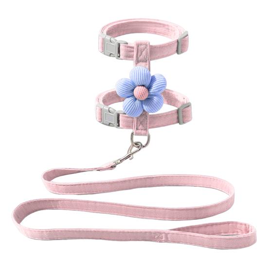 Набор шлейки, поводка и ошейника для кошек для прогулок, регулируемая двухслойная шлейка для питомца с цветочным декором, ошейник-поводок для питомца, защищенный от побега