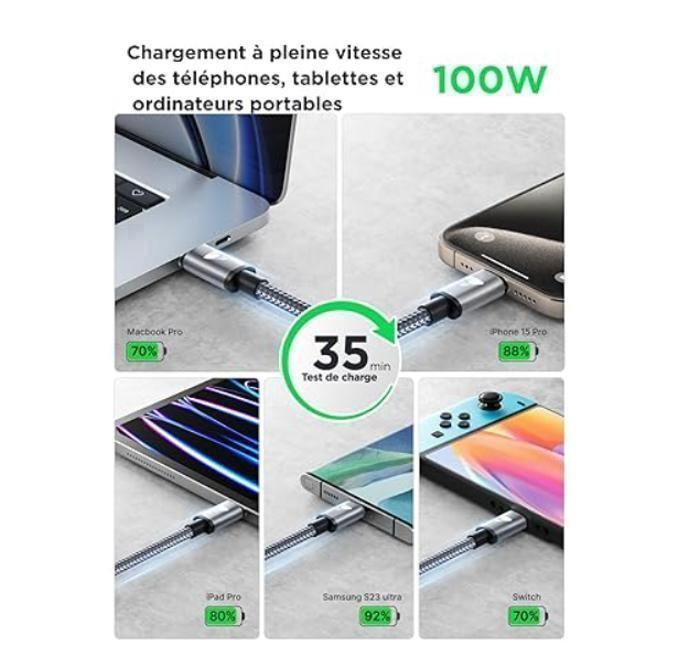 USB C To USB C Cable [1m+1m/Pack of 2] 100W USB C Cable 5A PD3.0 Fast Charge, Type C Charger Nylon USB C Cord for iPhone 16 15