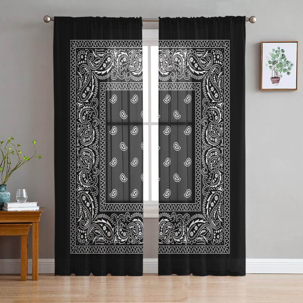Bandana Paisley Black White Sheer Curtains for Living Room Decoration Window Curtains for Kitchen Tulle Voile Organza Curtains