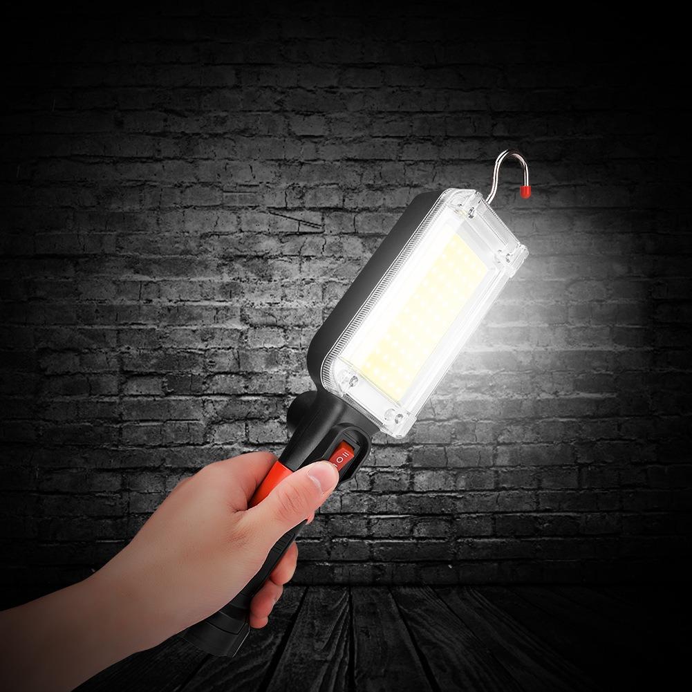 Портативный COB фонарь USB-перезаряжаемый светодиодный фонарик Автомобильный ремонт Кемпинг Рабочая лампа Использование 2*18650 аккумулятора с крючком и магнитом