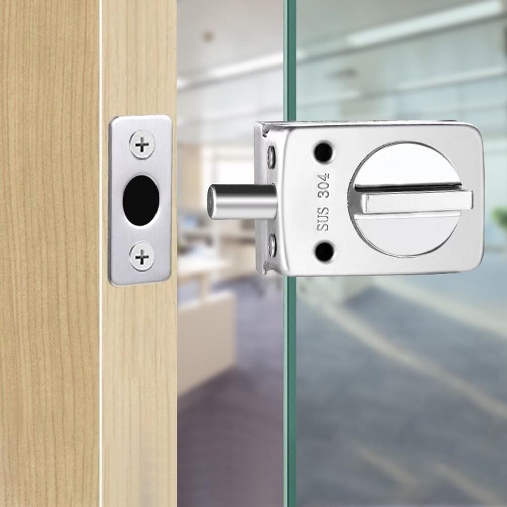 Glass Door Lock Stainless Steel Latch Punch-free Ground Lock Bathroom Balcony