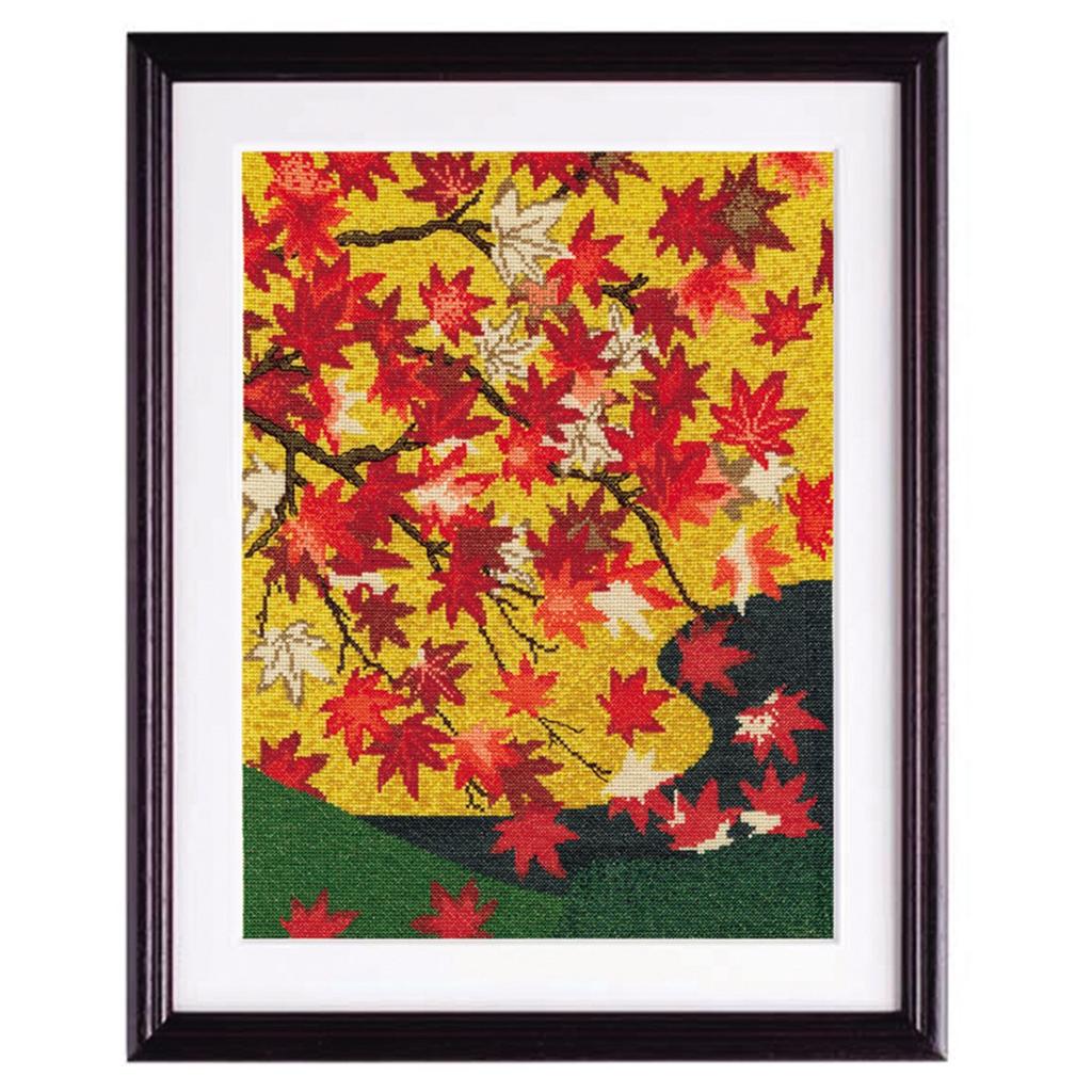 Olympus Fabric Cross Stitch Embroidery Kit Japanese Beauty Masterpiece Selection Yoshino Tatsuta Folding Screen by Tsunenobu Kano Beige 7189