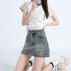 Джинсовая короткая юбка в стиле ретро, ​​женская летняя короткая юбка для похудения с высокой талией, антибликовая юбка трапециевидной формы с запахом на бедрах