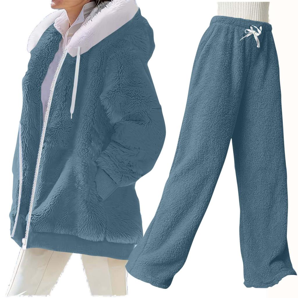 Women's Fashion Solid Color Long Sleeve Top Pants Casual Set