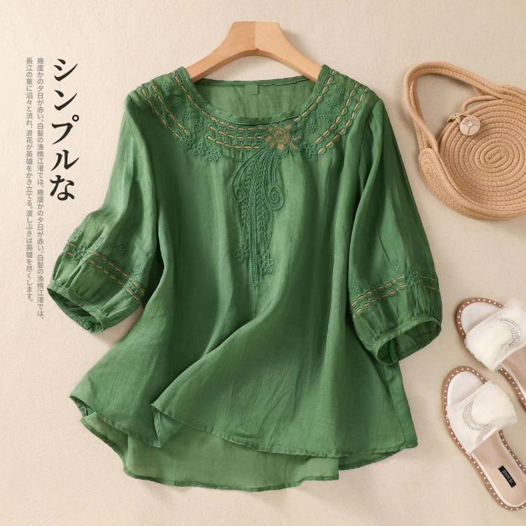 Bohemian Cotton Linen Embroidered Shirt Summer Loose Fit Casual Top