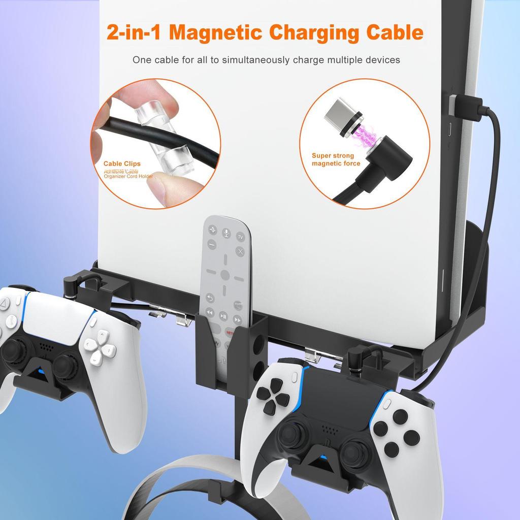 PS5 Wall Mount Bracket & Charging Cable Set for Console
