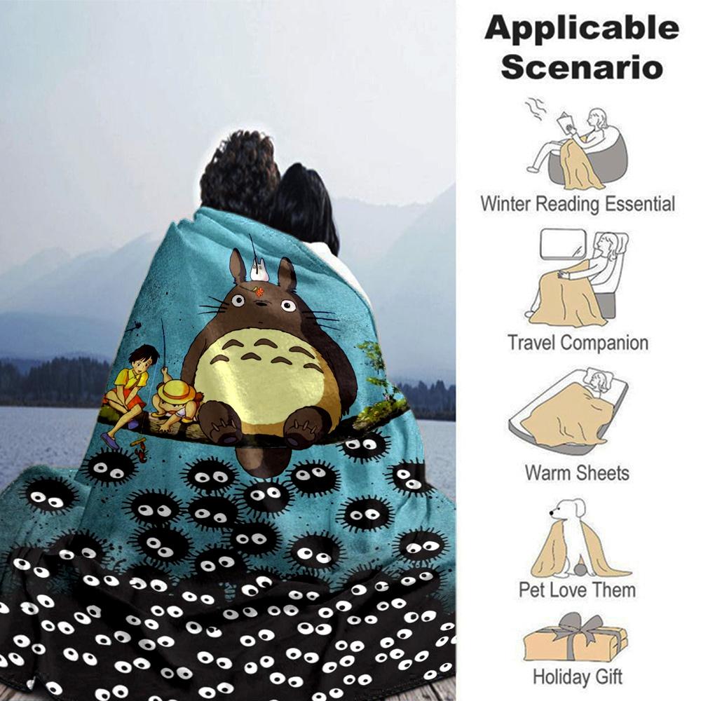 Neighbor Totoro Adventure Flannel Blanket Super Soft Warm Cozy Blanket For Sofa Bed Office Travel Allseason Home Decor Gift