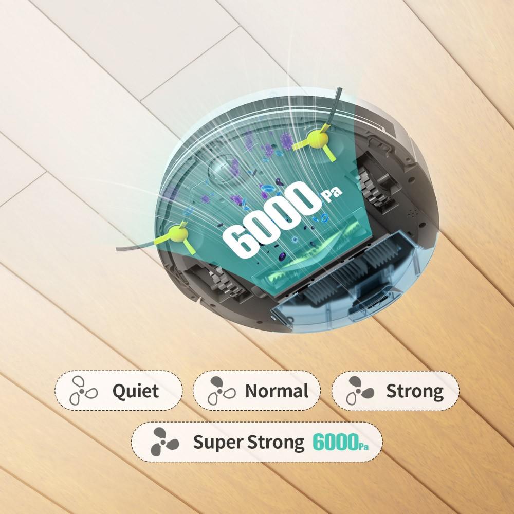 Tesvor Робот-пылесос S7 Pro с функцией швабры, всасывание 6000 Па, лазерная навигация, мусорное ведро на 600 мл, время работы 180 минут