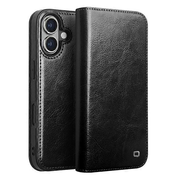 QIALINO Compatible For iPhone 16 Case Genuine Cow Leather Card Holder Stand Flip Phone Cover