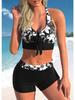 Fashion Comfortable Beachwear Summer Women's Swimwear Maple Leaf Sexy Swimwear Women's Two Piece Tankini Shorts Swimwear S-5XL