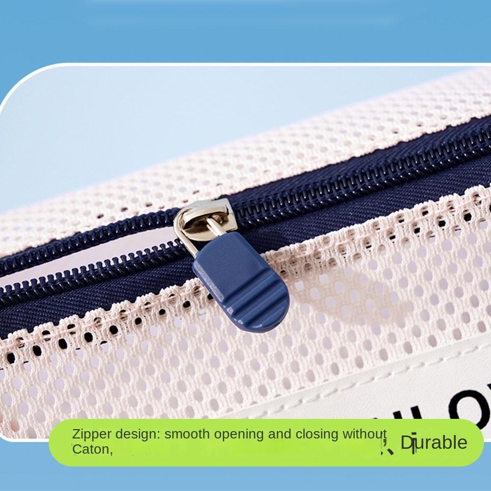 Handheld Beach Mesh Bag Large Capacity Mesh Makeup Bag Multifunction Cosmetic Zipper Pouch Travel
