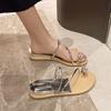 Fashion Niche Design Solid Color Casual Sandals Celebrity Temperament Toe Silver Comfortable Sandals Summer
