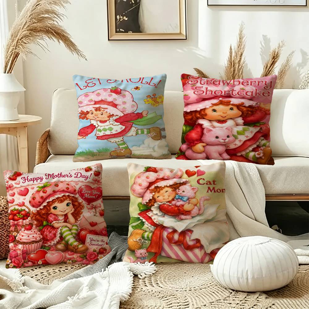 Cartoon Strawberry Shortcake Movie Cushion Cover Pillowcase Upholstery Sofa Throw Pillow Home Decor Pillowcas