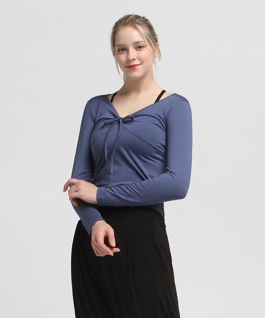 NOKJOK Heidi Ribbon Semi-Crop Long Sleeve T-Shirt Running Yoga Wear Pilates Wear