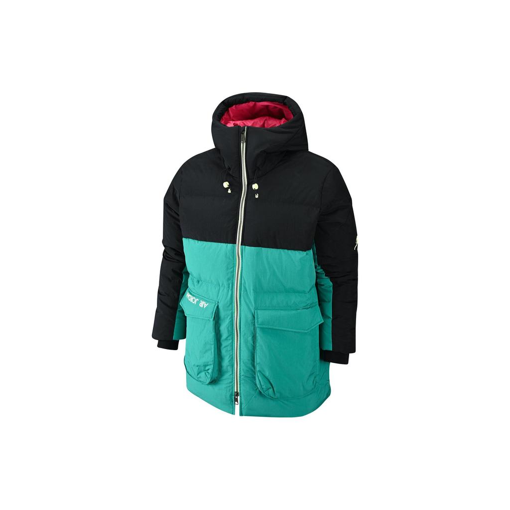 Jordan Spliced Design Hooded Down Jacket With Storage Pockets Men Outerwear Aqua DZ4552-011