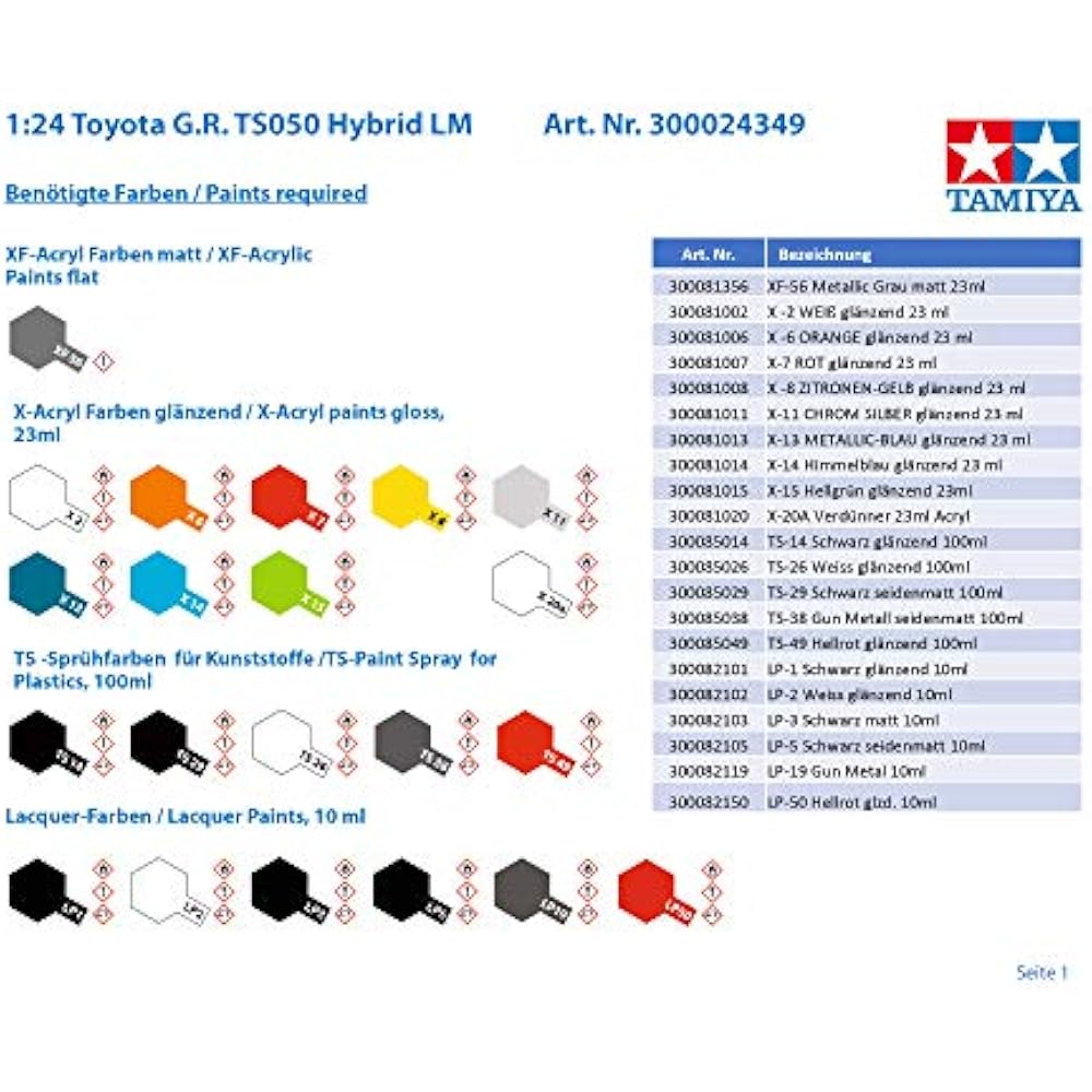 TAMIYA 1/24 СЕРИЯ СПОРТИВНЫХ АВТОМОБИЛЕЙ № 349 TOYOTA GAZOO RACING TS050 HYBRID ПЛАСТИКОВАЯ МОДЕЛЬ 24349