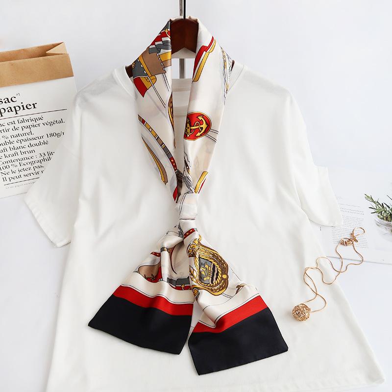 Ladies' Versatile Trendy Simulation Silk Long Strip Print New Binding Bag Travel Sunscreen Party Beach Scarf