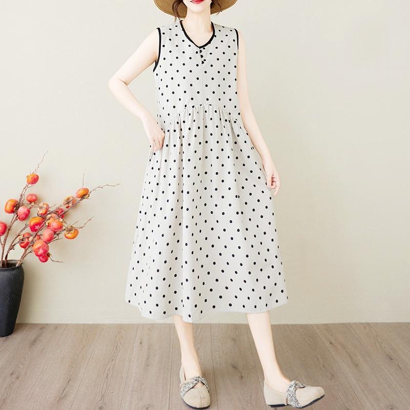 Cotton and Linen Dress 2025 Summer New Fan Vest Skirt Large Size Medium and Long Sleeveless Linen Skirt