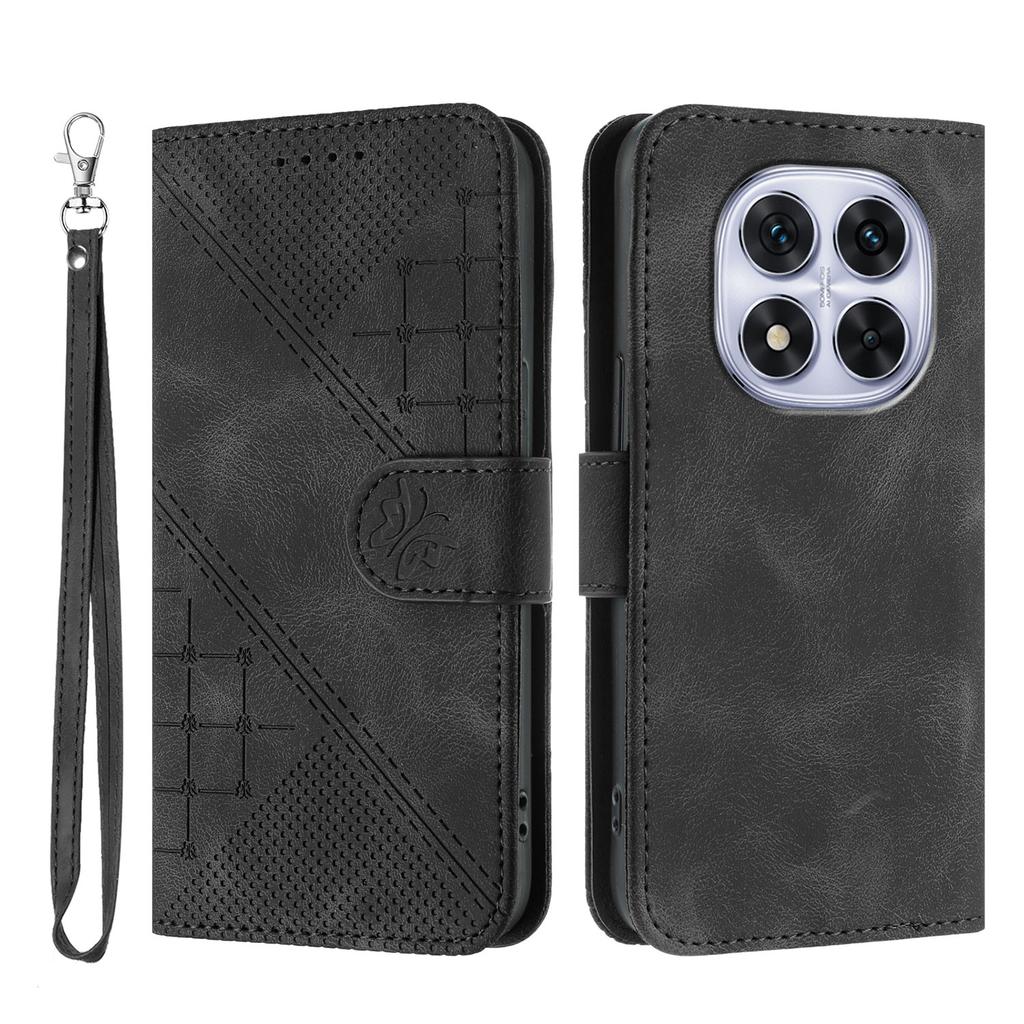 Для Xiaomi Redmi Note 14 Pro 4G Кожаный чехол-кошелек Чехол для телефона с тиснением в виде бабочки и цветка со шнурком