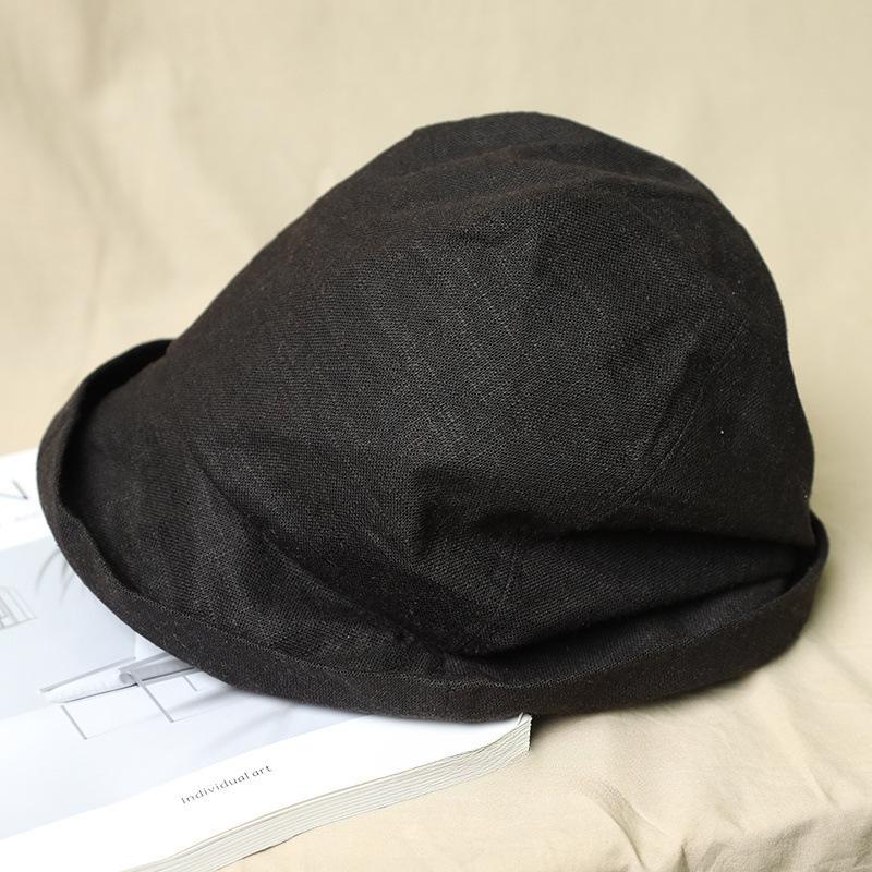 Японская хлопково-льняная плиссированная шляпа-ведро ленивый стиль маленький козырек летняя дышащая льняная шляпа-ведро обернутая голова леди