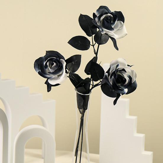 5 шт. искусственная черная роза на Хэллоуин с листьями, готический реалистичный искусственный шелковый цветок, праздничный центральный элемент для домашнего офиса и стола, искусственные цветы