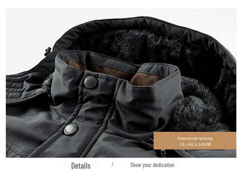 Мужское зимнее пальто из утолщенного плюшевого хлопка - свободный крой, большие размеры для людей среднего и пожилого возраста