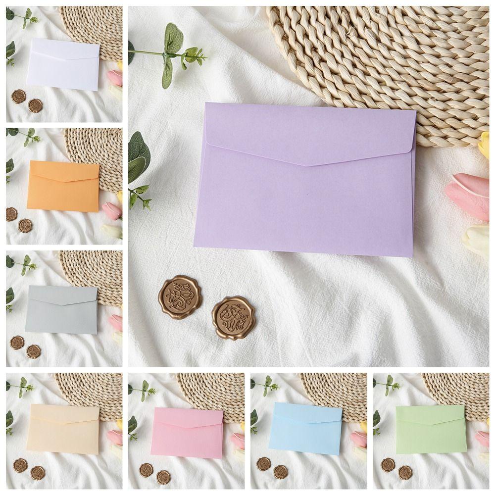 10pcs Blank Invitation Cards Candy Color Macaron Color Greeting Cards Packing Envelope Postcard