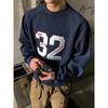 Мужская ретро спортивная толстовка с нашивками-цифрами и вышивкой - Свободный крой, круглый вырез, универсальная для весны и осени